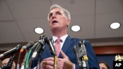 U.S. House Minority Leader Kevin McCarthy of California talks to the media in Washington, Nov. 15, 2022. If elected to succeed House Speaker Nancy Pelosi, McCarthy would lead what will likely be a rowdy conference of House Republicans.