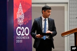 英國首相蘇納克在印尼出席G20峰會。（2022年11月16日）