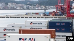 台灣基隆市的基隆港貨櫃碼頭。 （2023年10月31日）