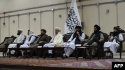 塔利班領導人參加 2022年4月3日在阿富汗喀布爾舉行的會議。（法新社照片）
