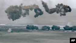 台灣軍隊在新北市附近地區舉行年度漢光軍演。 （2023年7月27日）