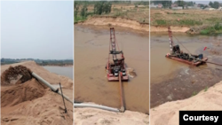 中國山東省蒙河雙堠水庫觸發土地徵收爭議。地方政府被指未經老百姓同意，勾結廠商毀壞林地，並抽取河砂出售。 （照片來自陳光誠X社群平台）