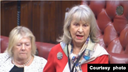 资料照：英国上议院议员肯尼迪（Helena Kennedy）在英议会发言。