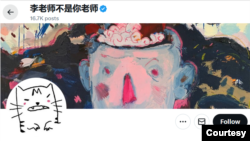 旅意异见艺术家李颖在X的平台：“李老师不是你老师”