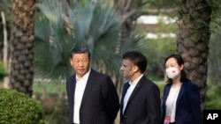 中国领导人习近平去年与到访的法国总统马克龙在广州市的一个花园散步，这次习近平回访法国，马克龙将在他的“第二故乡”比利牛斯山区招待习近平。（资料照：2023年4月7日）