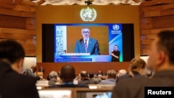 2024年5月27日，世界卫生组织总干事谭德塞医生在瑞士日内瓦出席联合国世界卫生大会。（路透社照片）