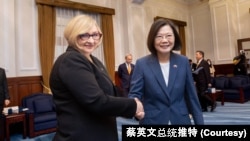 台灣總統蔡英文在台北歡迎波蘭眾議院外交委員會副主席巴杜斯率領的代表團訪問台灣。（2023年6月19日）