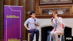 從香港以BN(O)簽證移居到英國後當選地區議員唐瑩（圖右）（攝影：美國之音鄭樂捷）