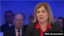 歐盟委員會主管價值和政策透明的執委會副主席薇拉·喬洛娃（Vera Jourova）2024年1月17日在瑞士達沃斯出席世界經濟論壇