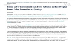 涉強迫維吾爾人勞動，美國又將兩中企列入黑名單