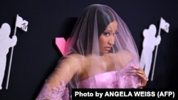 FILE - U.S. rapper and singer Nicki Minaj arrives for the MTV Video Music Awards at the Prudential Center in Newark, New Jersey, on September 12, 2023.