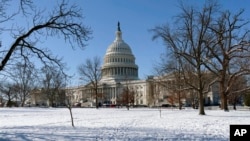 2024年1月17日，下雪後的華盛頓美國國會大廈。（美聯社照片）
