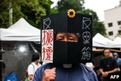 台湾立法院就改革草案举行投票之际，支持民进党反对国会改革法案的抗议民众聚集在立法院外。(2024年5月28日)