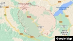 谷歌地圖顯示的積石山縣地理位置。