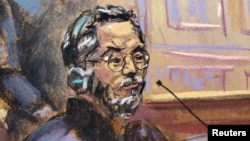 法庭素描顯示流亡中國商人郭文貴在紐約出庭。(2023年3月15日)