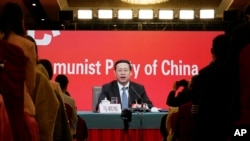 中國外交部副部長馬朝旭在中全國代表大會的記者會上講話。（2022年10月20日）