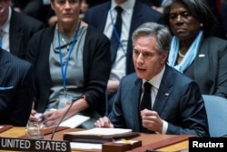 布林肯国务卿在纽约联合国总部举行的联合国安理会纪念俄侵乌战争一周年的会议上讲话。（2023年2月24日）