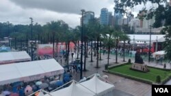 香港維多利亞公園曾是香港舉行燭光晚會悼念六四的地方，但今年6月初這裡已被親政府社團徵用舉辦嘉年華會。（2024年6月2日）