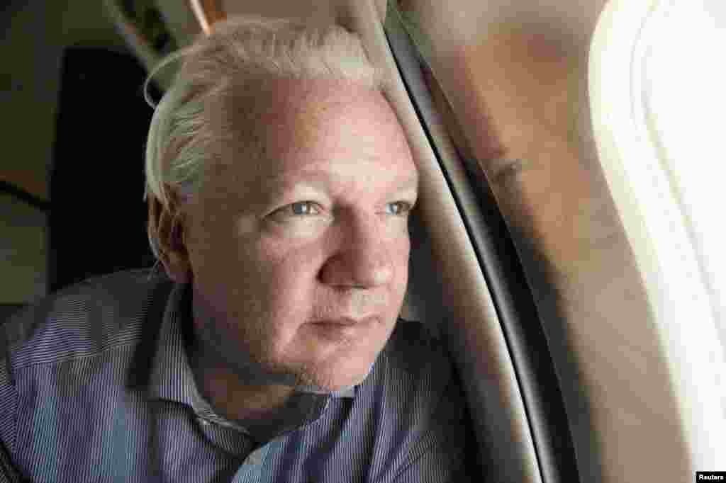 WikiLeaks founder Julian Assange looks out a plane window as he approaches Bangkok airport for a layover, according to a post by Wikileaks on X.&nbsp;Assange has been released from prison in Britain and is set to face a final court hearing after reaching a plea deal with U.S. authorities that brings to a close his years-long legal drama.&nbsp;