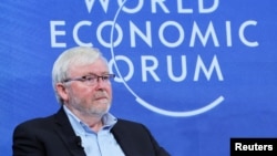 澳洲駐美大使陸克文（ Kevin Rudd ）在瑞士達沃斯出席世界經濟論壇會議。 （2024年1月17日）