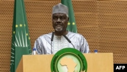 Moussa Faki Mahamat, chairperson of the African Union Commission, delivers a speech during the 60th anniversary of the Organization of African Unity at the African Union headquarters in Addis Ababa, Ethiopia, on May 25, 2023.
