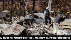 第50聯合特遣隊的搜索、救援和恢復人員在夏威夷拉海納的山火受損地區進行搜索。(2023 年 8 月 15 日)