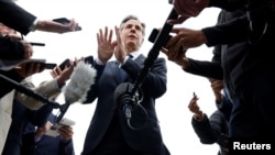 2024年1月11日，美國國務卿布林肯在埃及開羅結束了為期一週的訪問。他在登上返回華盛頓的飛機前對媒體發表演說。（路透社照片）