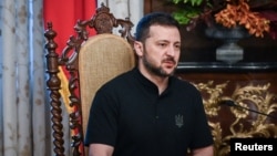 烏克蘭總統澤倫斯基在馬尼拉與菲律賓總統馬可斯舉行雙邊會談時致詞。 （2024年6月3日）