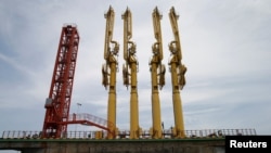 中國在緬甸皎漂深水港興建的港口終端。（2017年5月18日）