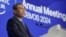 中国国务院总理李强在瑞士小镇达沃斯举行的世界经济论坛2024年年会上致辞。世界经济论坛年会于2024年1月15日至19日在达沃斯举行。（2014年1月16日）