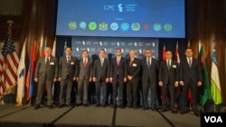 美國官員和來自中亞、高加索和土耳其的大使們2023年5月25日出席華盛頓舉行的跨裡海論壇(Trans Caspian Forum)。