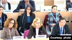 聯合國人權理事會在星期二審議中國的人權狀況 (聯合國會議網上轉播截圖）