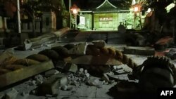 受地震破壞的日本石川縣金澤市大野日吉神社。(2024年1月1日)