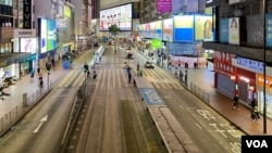 銅鑼灣購物區的街道人流車流稀疏，有如死城。(美國之音湯惠芸)