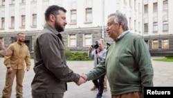 乌克兰总统泽连斯基在基辅会晤联合国秘书长古特雷斯。(2022年4月28日)