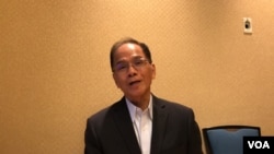 目前是台灣立法院院長的游錫堃2019年9月14日在無公職身份時到華盛頓近郊參加台灣人公共事務會活動並接受美國之音專訪。(美國之音鍾辰芳拍攝）