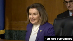 美国国会众议院议长佩洛西星期二出席CECC听证会。（听证会视频截图）