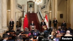 2024年1月14日，埃及外交部長舒克里與中國外交部長王毅在埃及開羅舉行記者會。(路透社）