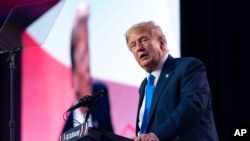 2023年9月15日星期五，前總統唐納德·特朗普在華盛頓舉行的一次活動中發表講話。（美聯社照片)