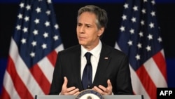 资料：美国国务卿布林肯在乔治·华盛顿大学发表美国对华政策演讲。（2022年5月26日）