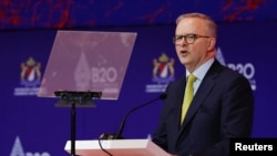 澳洲總理阿爾貝尼斯在巴厘島舉行的東盟峰會上講話。 （2022年11月14日）