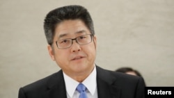 中國外交部副部長樂玉成2018年11月6日在瑞士日內瓦參加聯合國人權理事會對中國人權狀況的定期審核。 （資料照片)