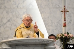 资料照：香港荣休主教陈日君（Cardinal Zen）在香港讲道。（2022年5月24日）