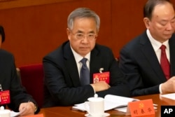 資料照：中國副總理胡春華在中共二十大開幕式上。 （2022年10月16日）