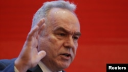 資料照：坎貝爾在北京舉行的一個有關中國發展的論壇上講話。 （2019年3月23日）