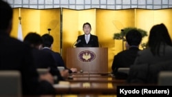 日本首相岸田文雄在新年記者會上講話。（2023年1月4日）