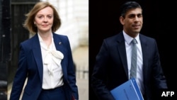 競選英國首相的現任外相卓慧思（圖左，Liz Truss，又譯特拉斯）、前財相辛偉誠（圖右，Rishi Sunak，又譯蘇納克）