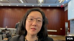 史汀生中心中国项目主任孙韵2022年8月17日在华盛顿战略与国际研究中心接受美国之音采访。（美国之音锺辰芳拍摄）