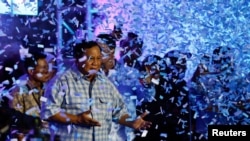 2024年2月14日，印度尼西亚总统候选人普拉博沃在雅加达观看大选结果的活动中宣布获胜。（路透社照片）