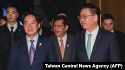 2025年2月20日，台灣總統賴清德（左前）與台灣國家安全委員會主席吳鑷燮（右前）出席在台北舉行的哈利法克斯國際安全論壇會議。